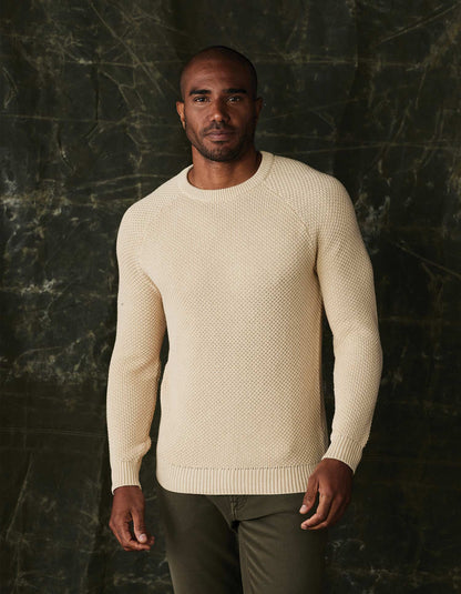 Moss Stitch Crew in Tan