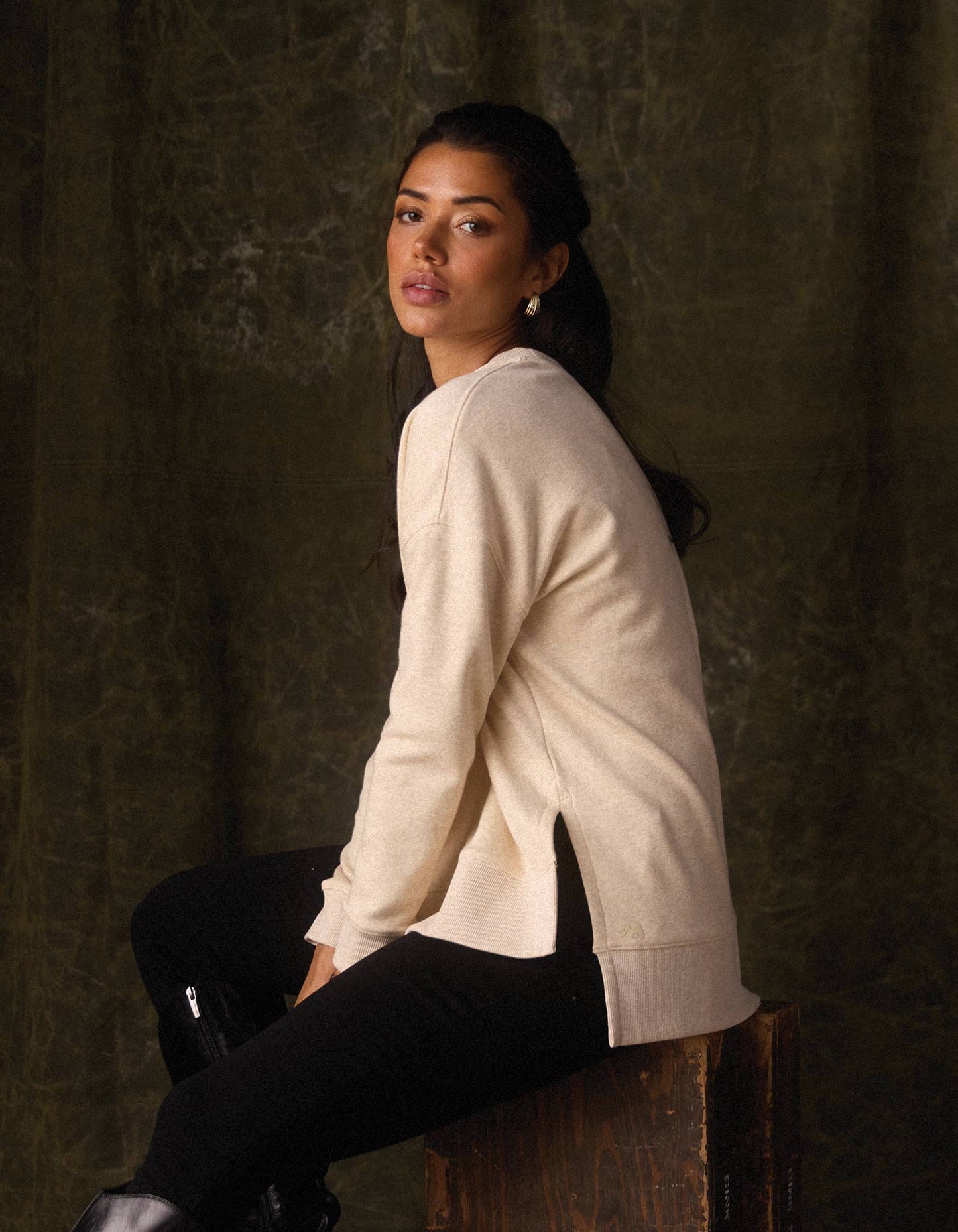 Fleece Puremeso Splitside Pullover in Oat