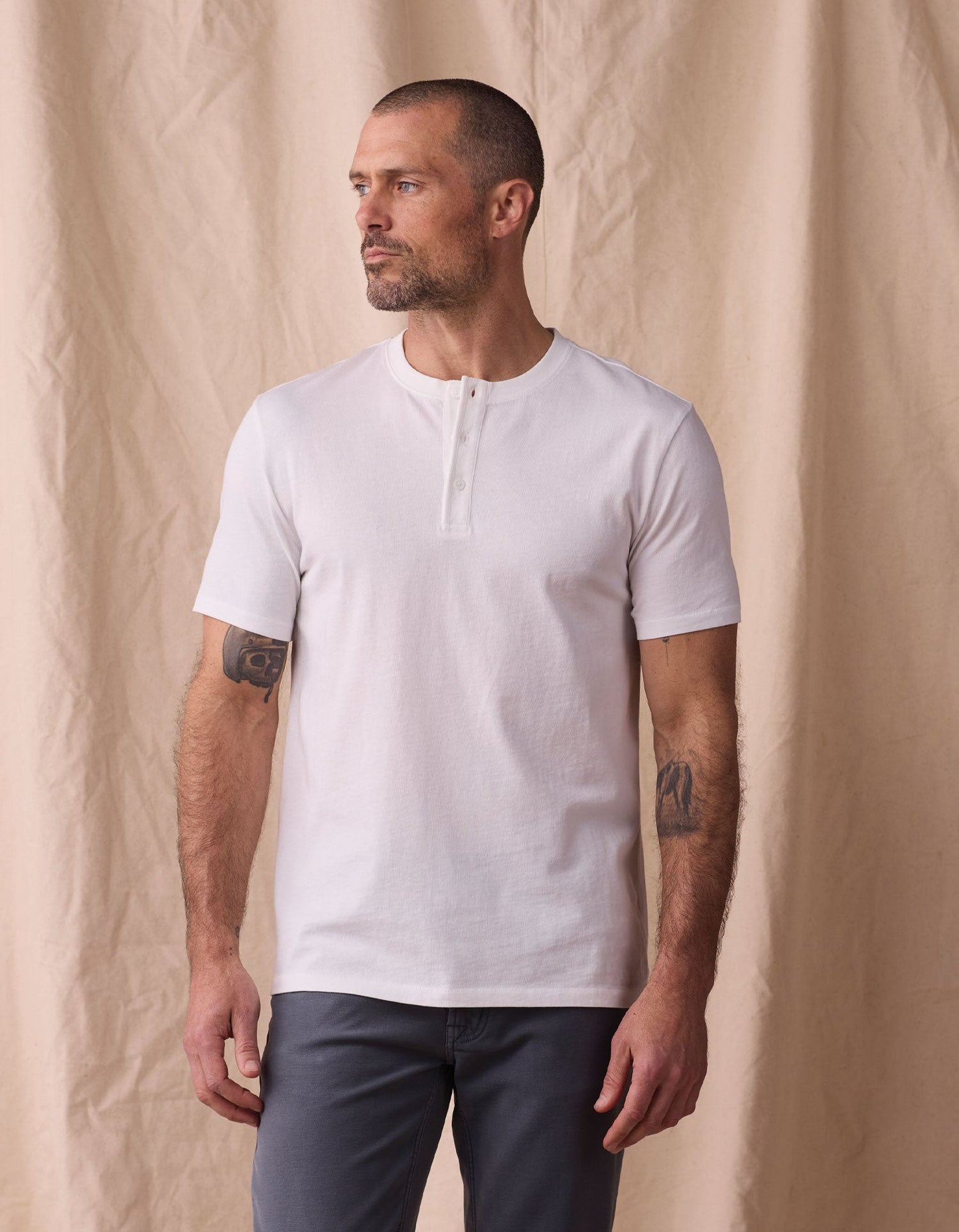 Normal Jersey Henley in White