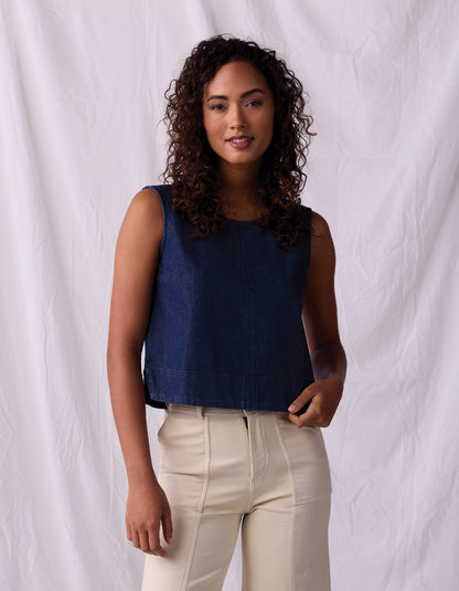Lightweight Denim Mariner Top in Dark Indigo