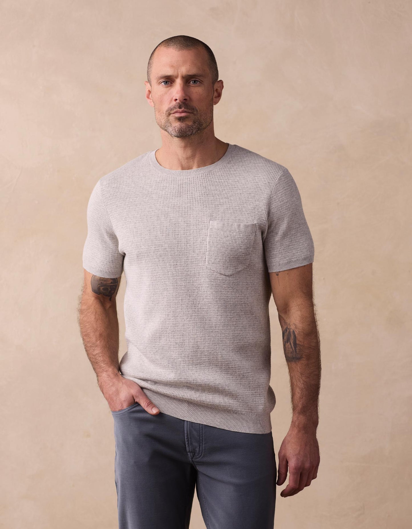 Waffle Knit Sweater Tee in Stone