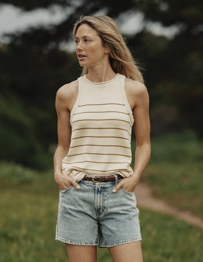 Wanderlust Hi-Neck Tank in Fennel Stripe