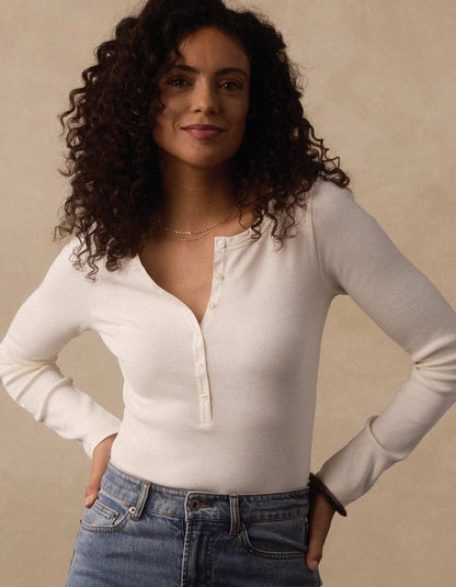 Normal Rib Henley in Ecru