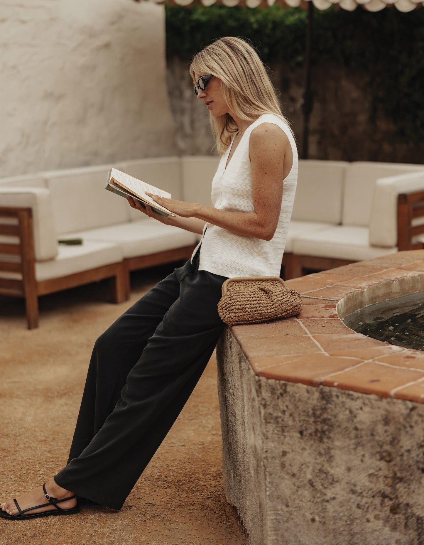 Sueded Costa Drawcord Pant in Black
