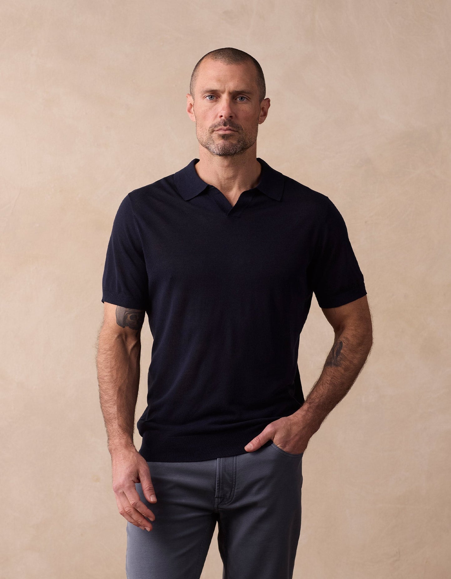 Summer Linen-Blend Polo in Navy