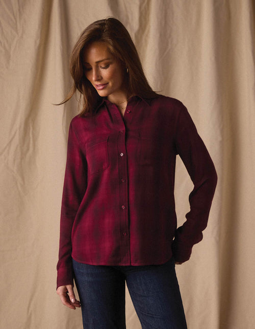 Harper Button Up in Fig Plaid