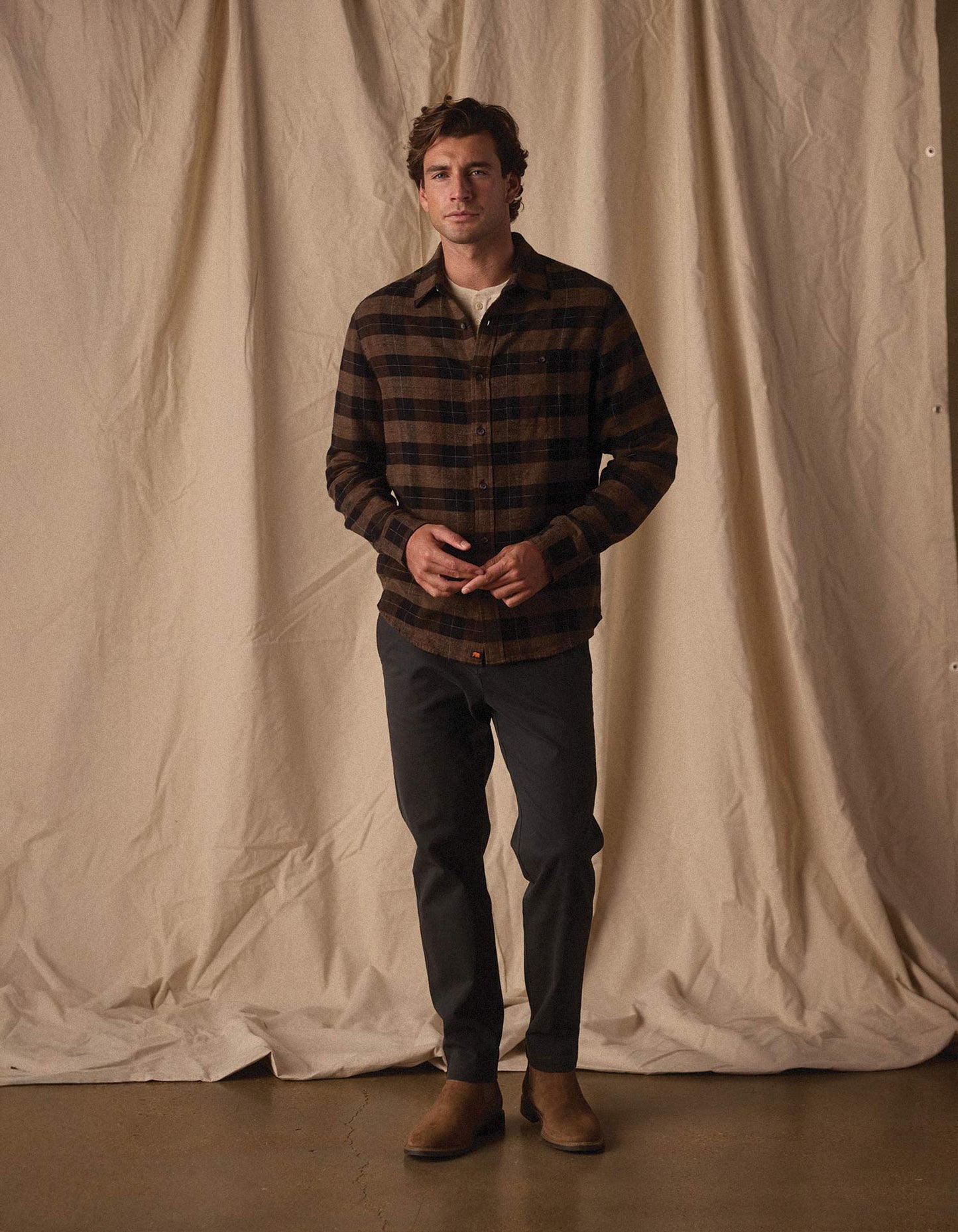 Hudson Double Brushed Flannel in Dark Brown Plaid