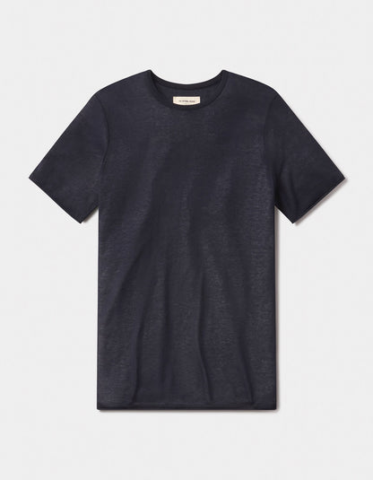 Summer Linen-Blend Knit Tee in Navy