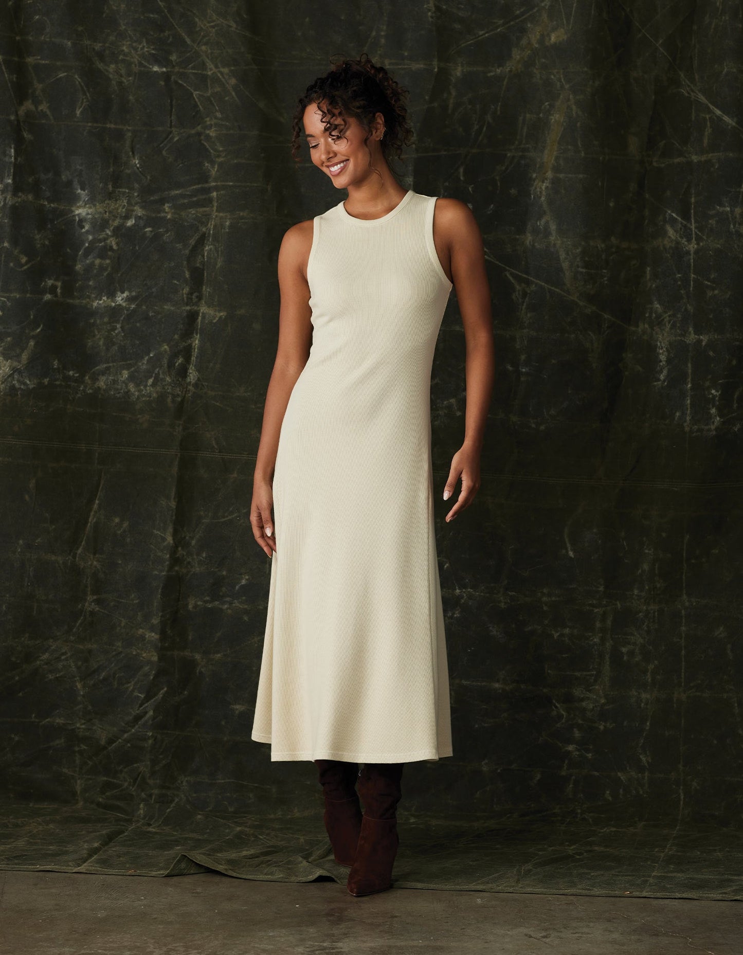 Vintage Thermal Midi Dress in Oat