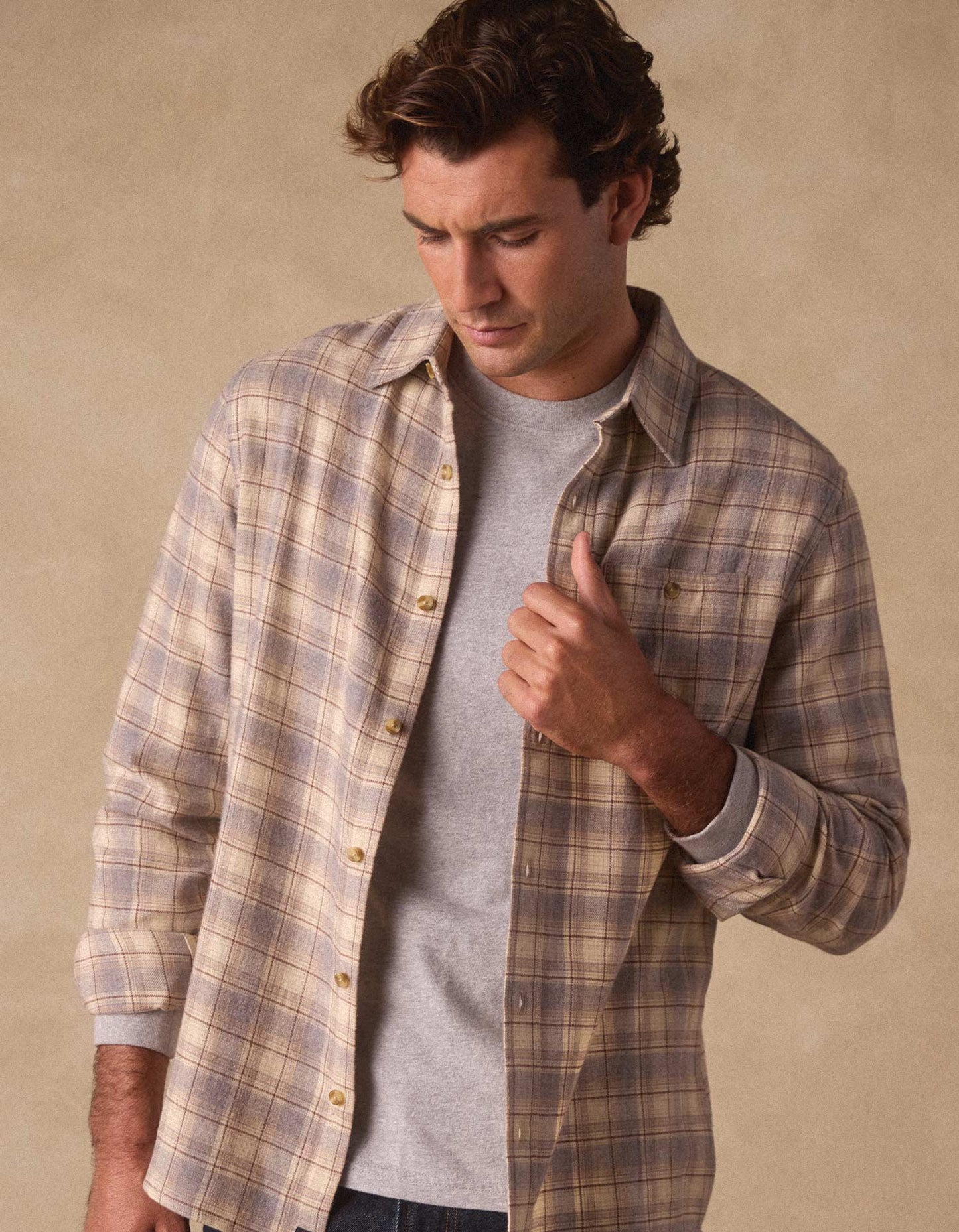 Hudson Double Brushed Flannel in Cream Plaid
