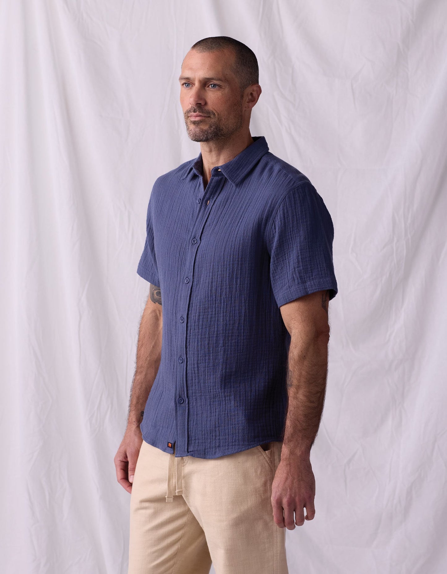 Kalo Short Sleeve Button Up in Vintage Blue