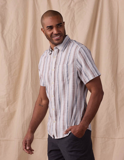 Freshwater Short Sleeve Button Up Shirt in Misty Harbor Stripe