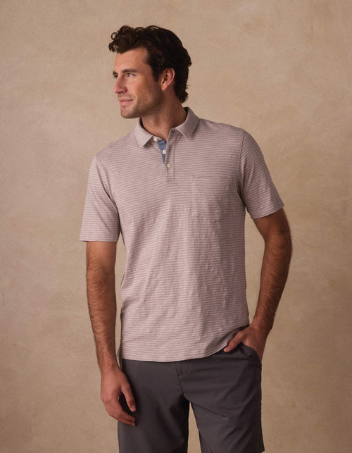 Vintage Slub Pocket Polo in Greystone Stripe