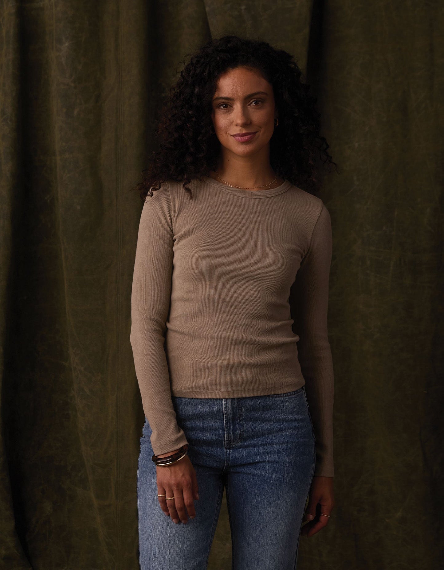Normal Rib Long Sleeve Crewneck Tee in Fawn