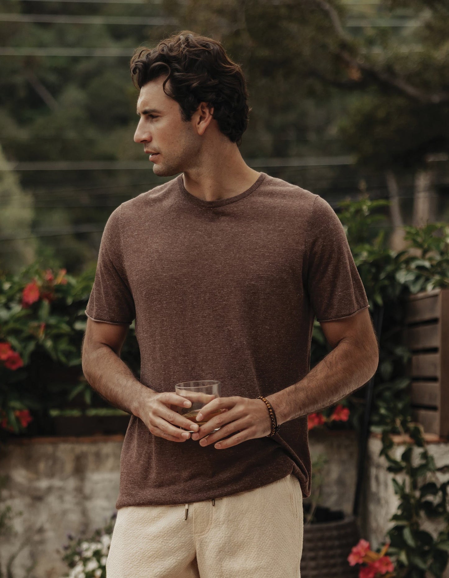 Summer Linen-Blend Knit Tee in Espresso