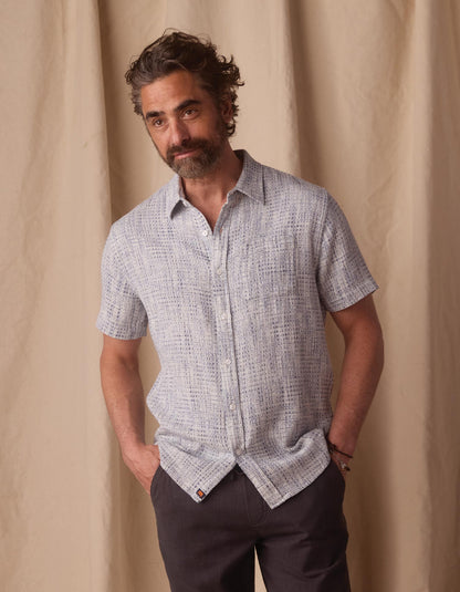 Freshwater Short Sleeve Button Up Shirt in Blue Multi