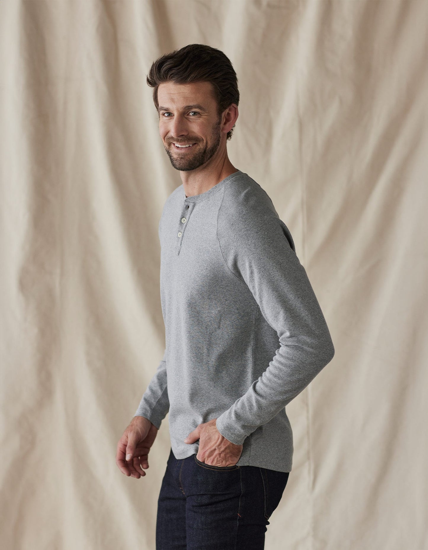 Puremeso Everyday Henley in Athletic Grey