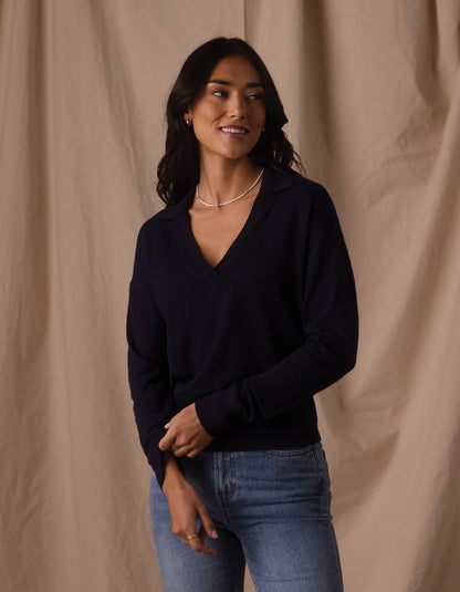 Ravello Long Sleeve Polo in Navy