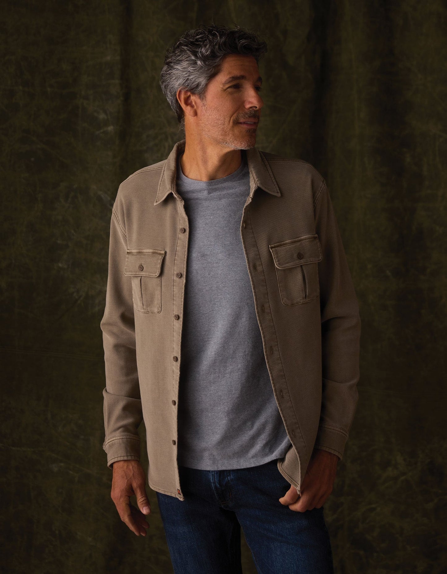 Comfort Terry Shirt Jacket in Taupe