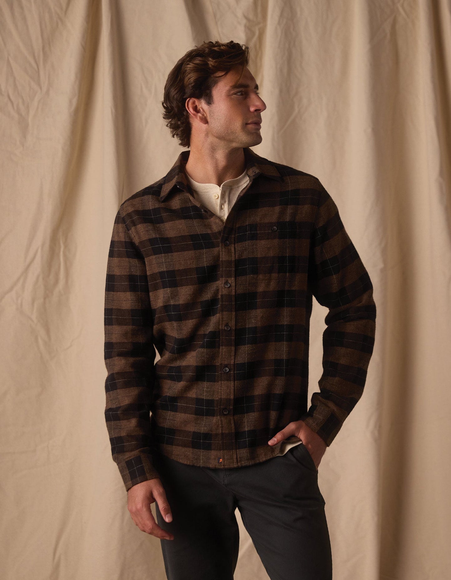 Hudson Double Brushed Flannel in Dark Brown Plaid