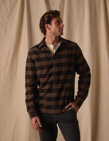 Hudson Double Brushed Flannel in Dark Brown Plaid