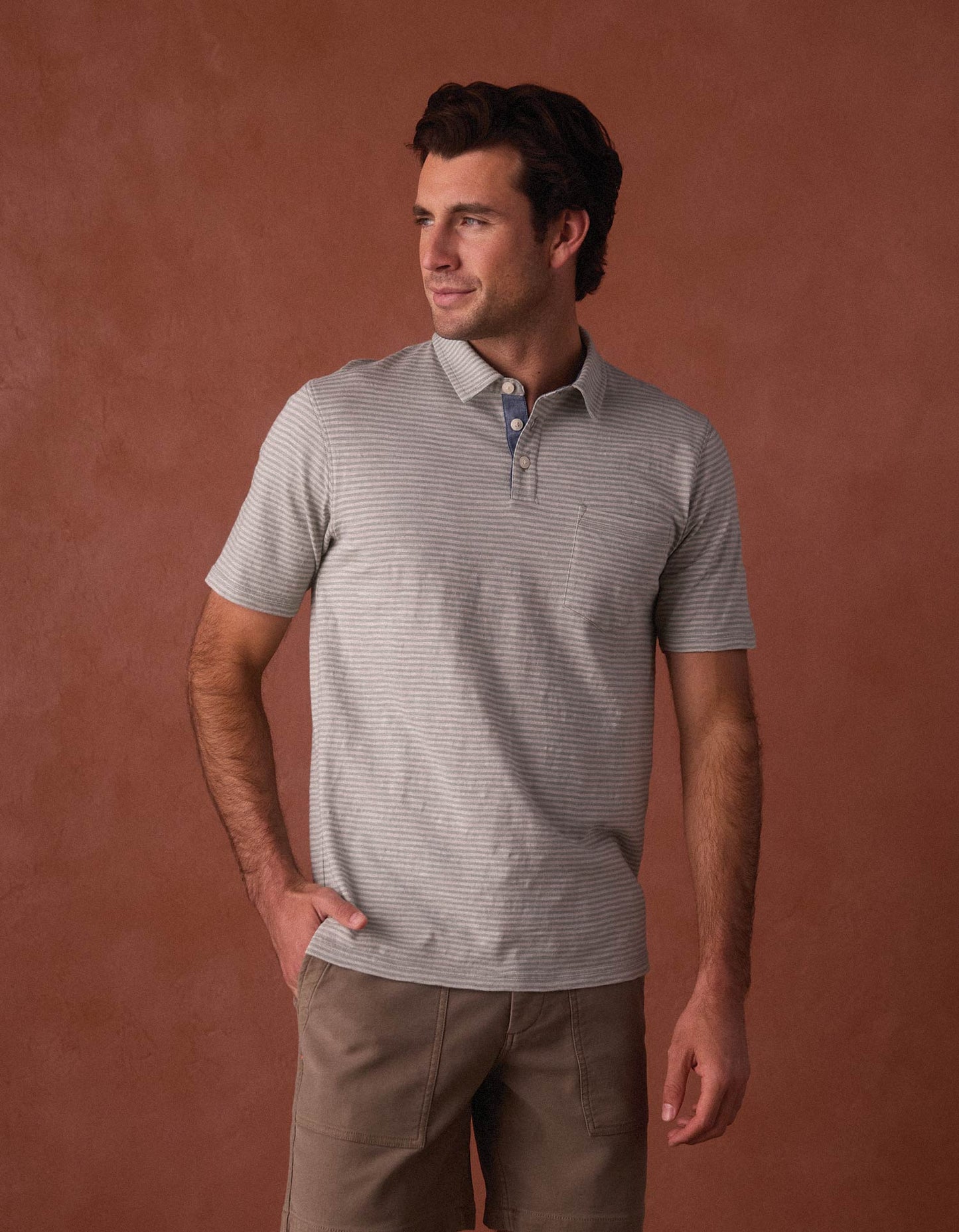 Vintage Slub Pocket Polo in Sea Glass Stripe
