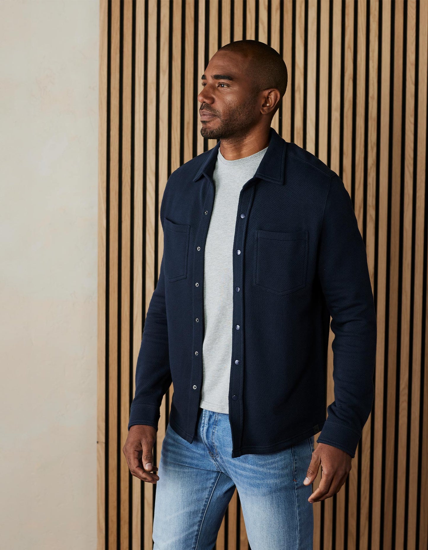 Loop Terry Button Up in Navy