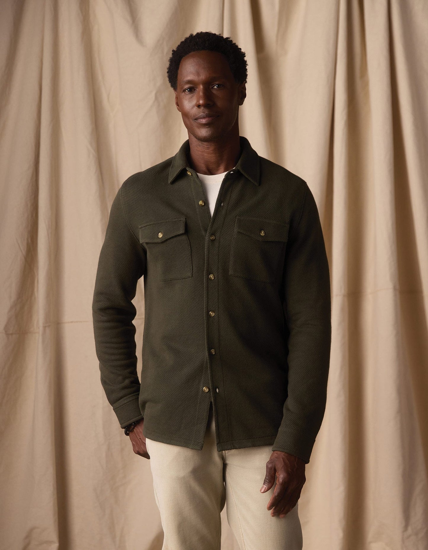 Looped Terry Button Up in Alpine