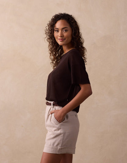 Summer Linen-Blend Tee in Umber