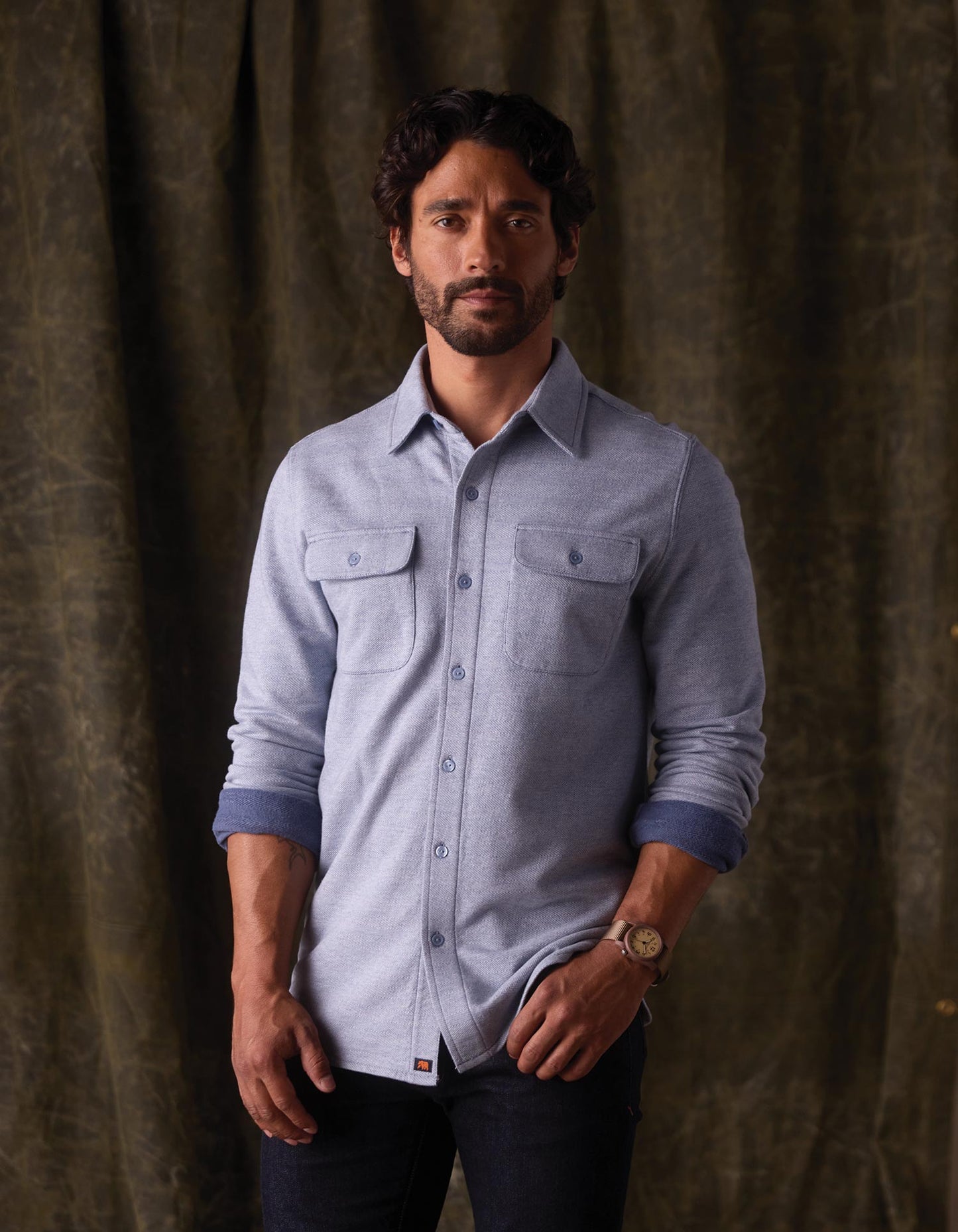 Textured Knit Shirt in Vintage Blue