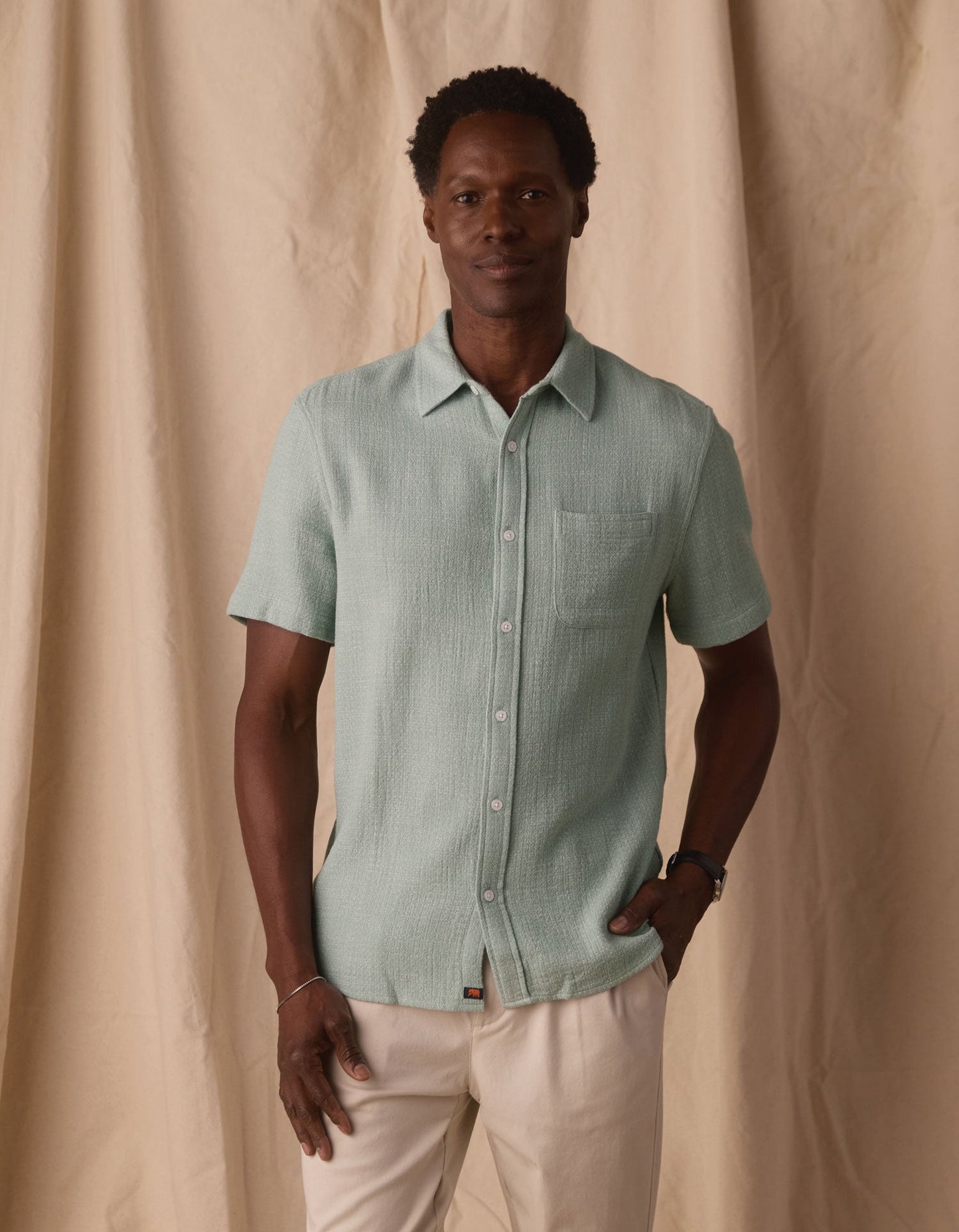 Freshwater Short Sleeve Button Up Shirt in Ocean Surf Spray