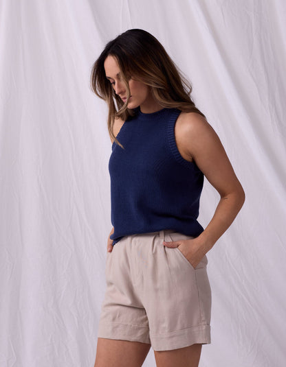 Wanderlust Hi-Neck Tank in Navy