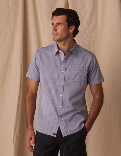 Freshwater Short Sleeve Button Up Shirt in Blue Dobby