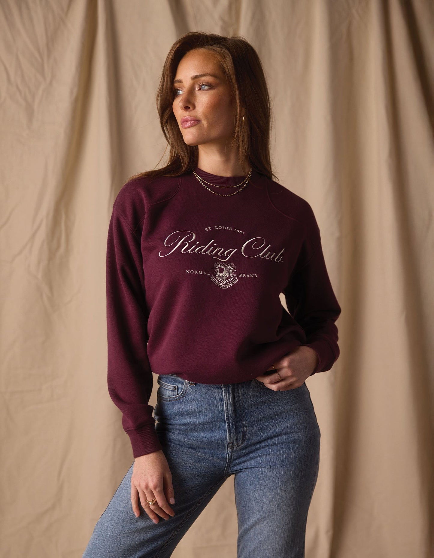 Normal Fleece Graphic Crewneck in Port Wine