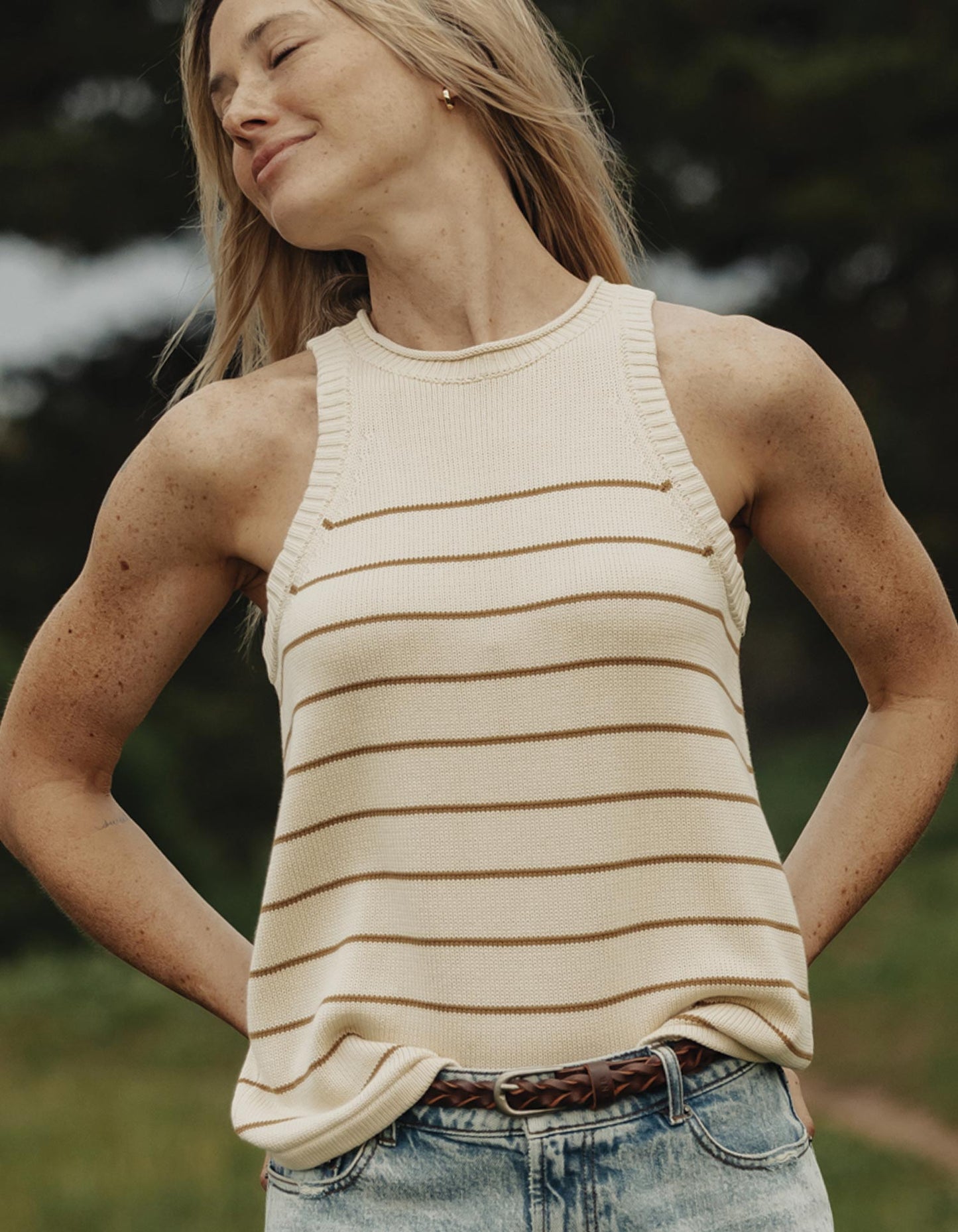 Wanderlust Hi-Neck Tank in Fennel Stripe