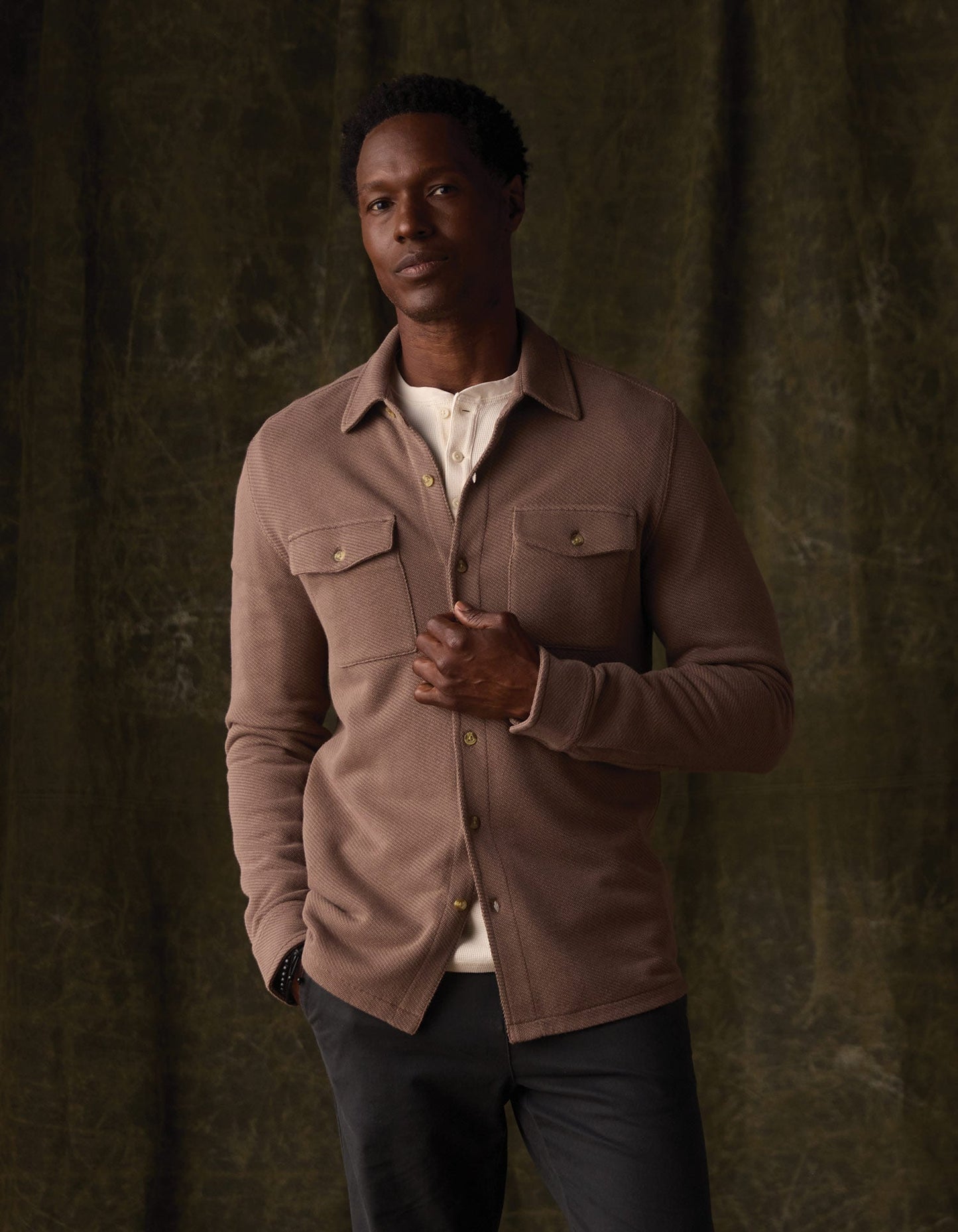 Looped Terry Button Up in Cedar