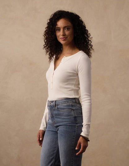 Normal Rib Henley in Ecru