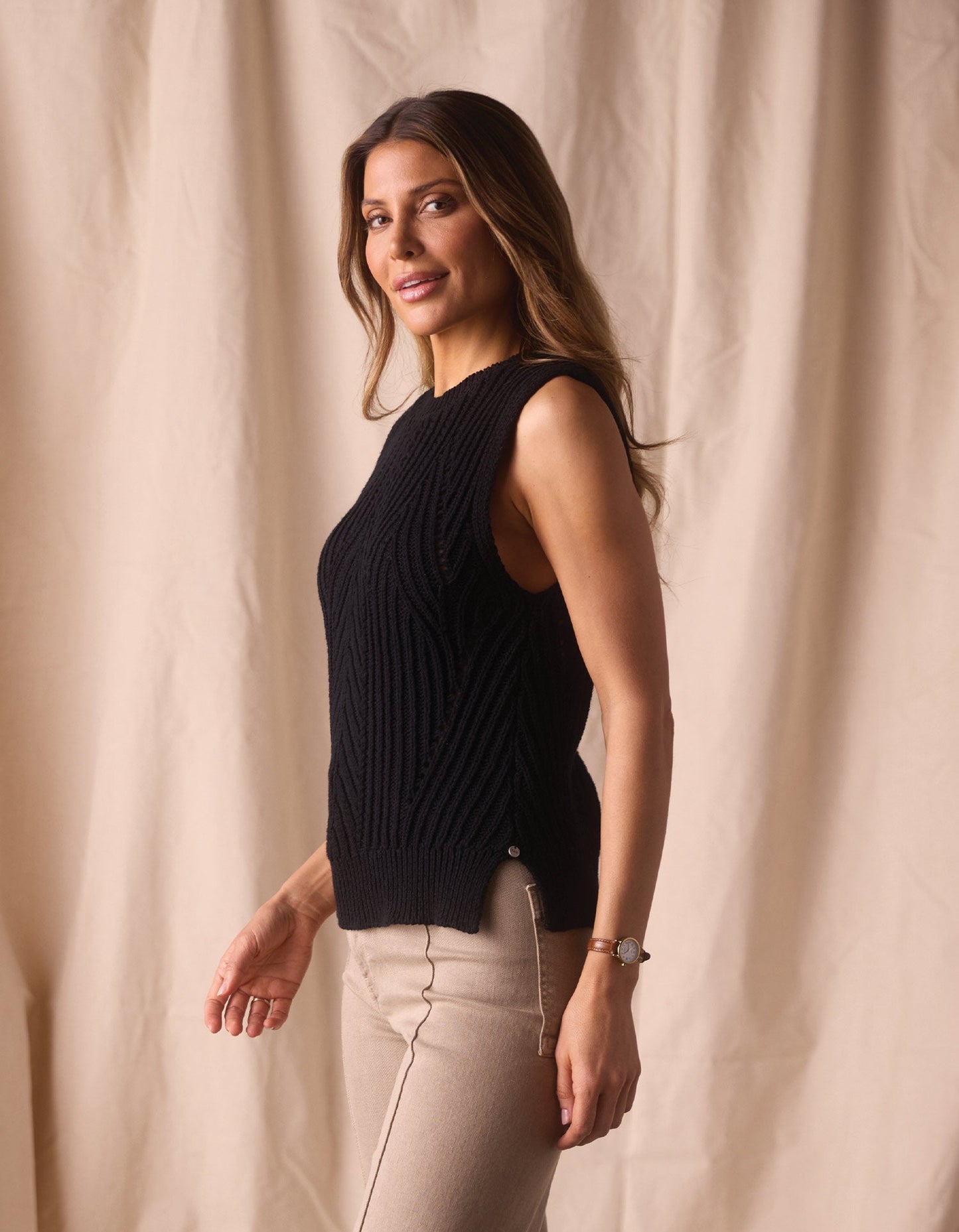 Adelaide Knit Hi-Neck Tank in Black