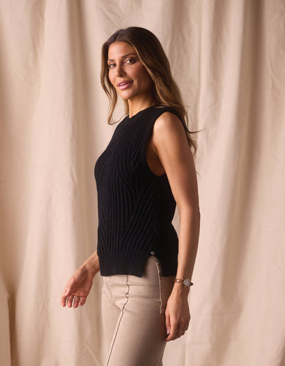 Adelaide Knit Hi-Neck Tank in Black