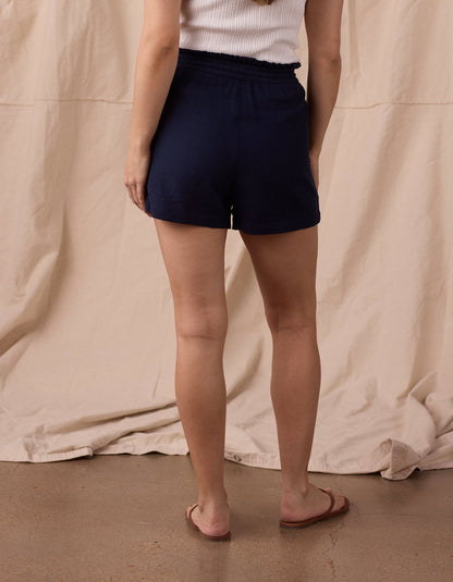 Leukos Linen-Blend Paperbag Short in Navy