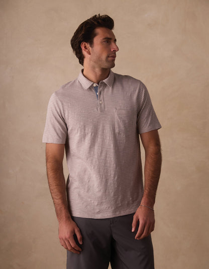 Vintage Slub Pocket Polo in Greystone Stripe
