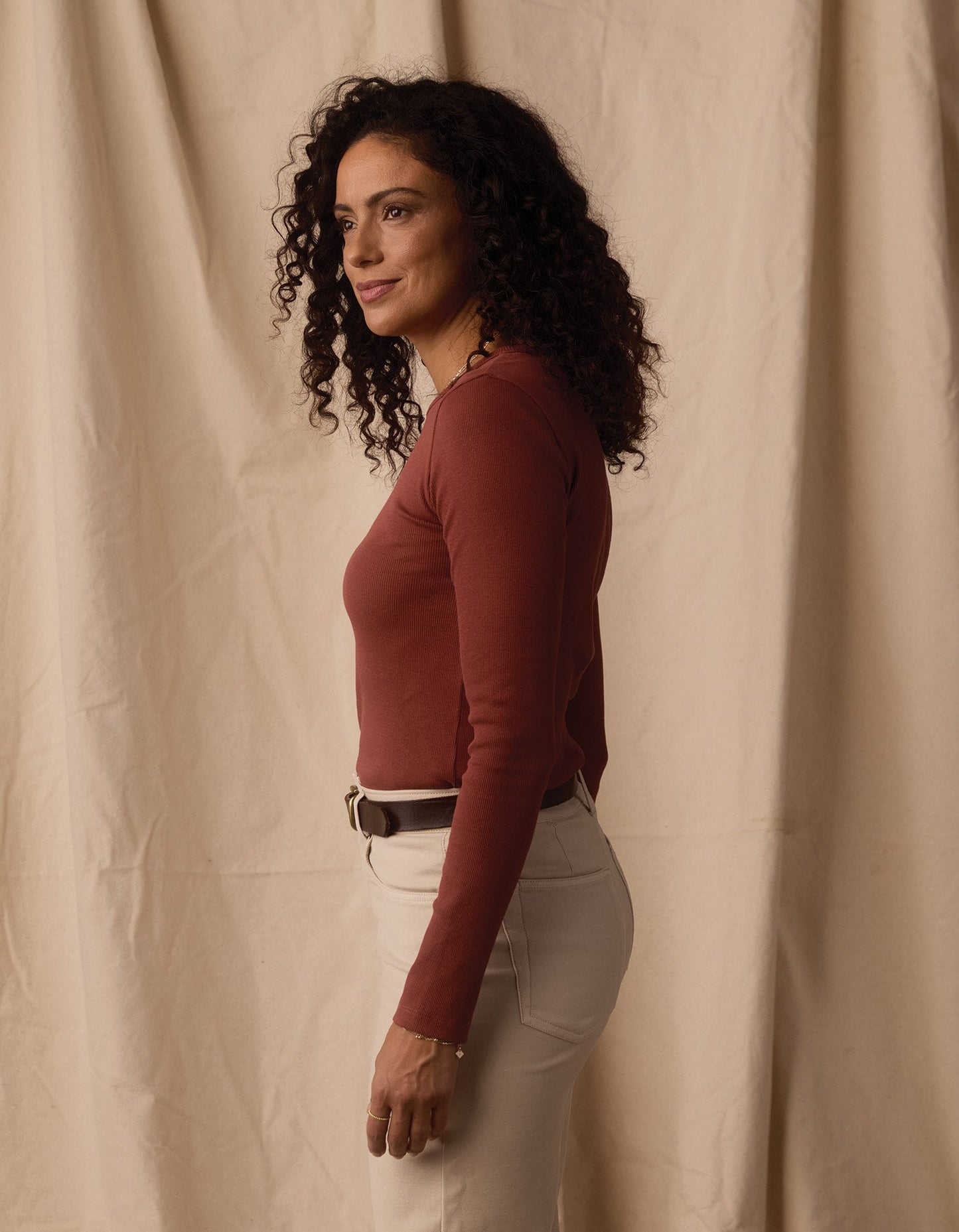 Normal Rib Long Sleeve Crewneck Tee in Cocoa