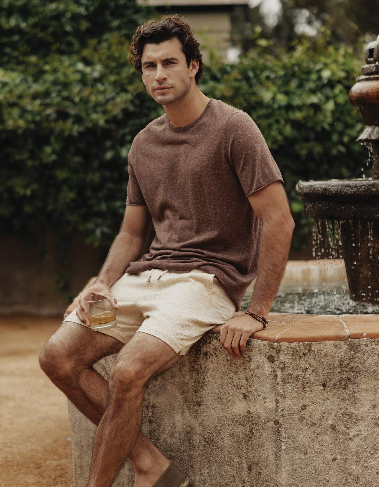 Summer Linen-Blend Knit Tee in Espresso