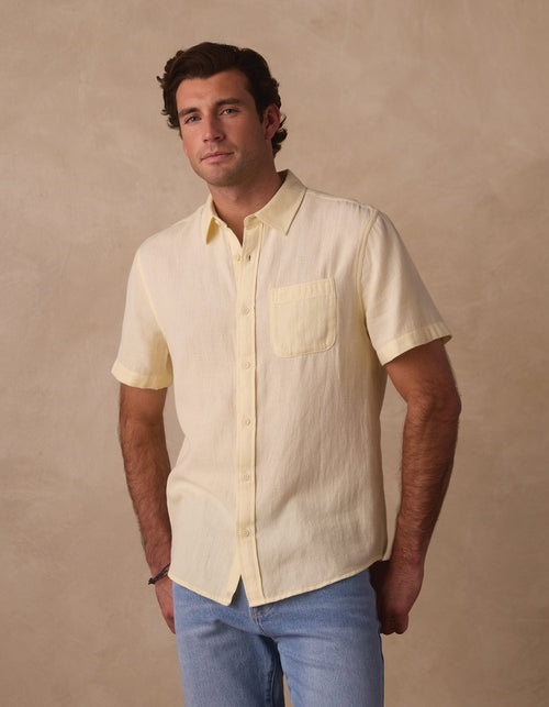 Freshwater Short Sleeve Button Up Shirt in Summer Yellow Check