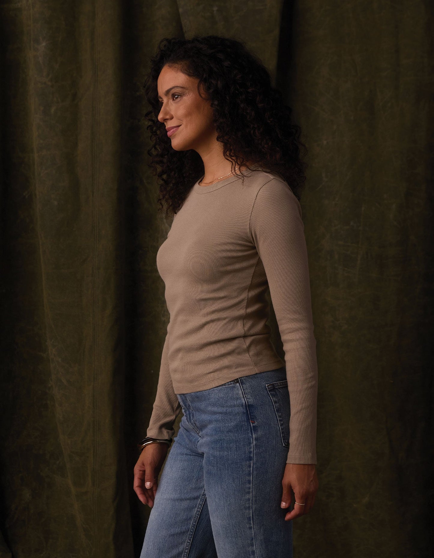 Normal Rib Long Sleeve Crewneck Tee in Fawn