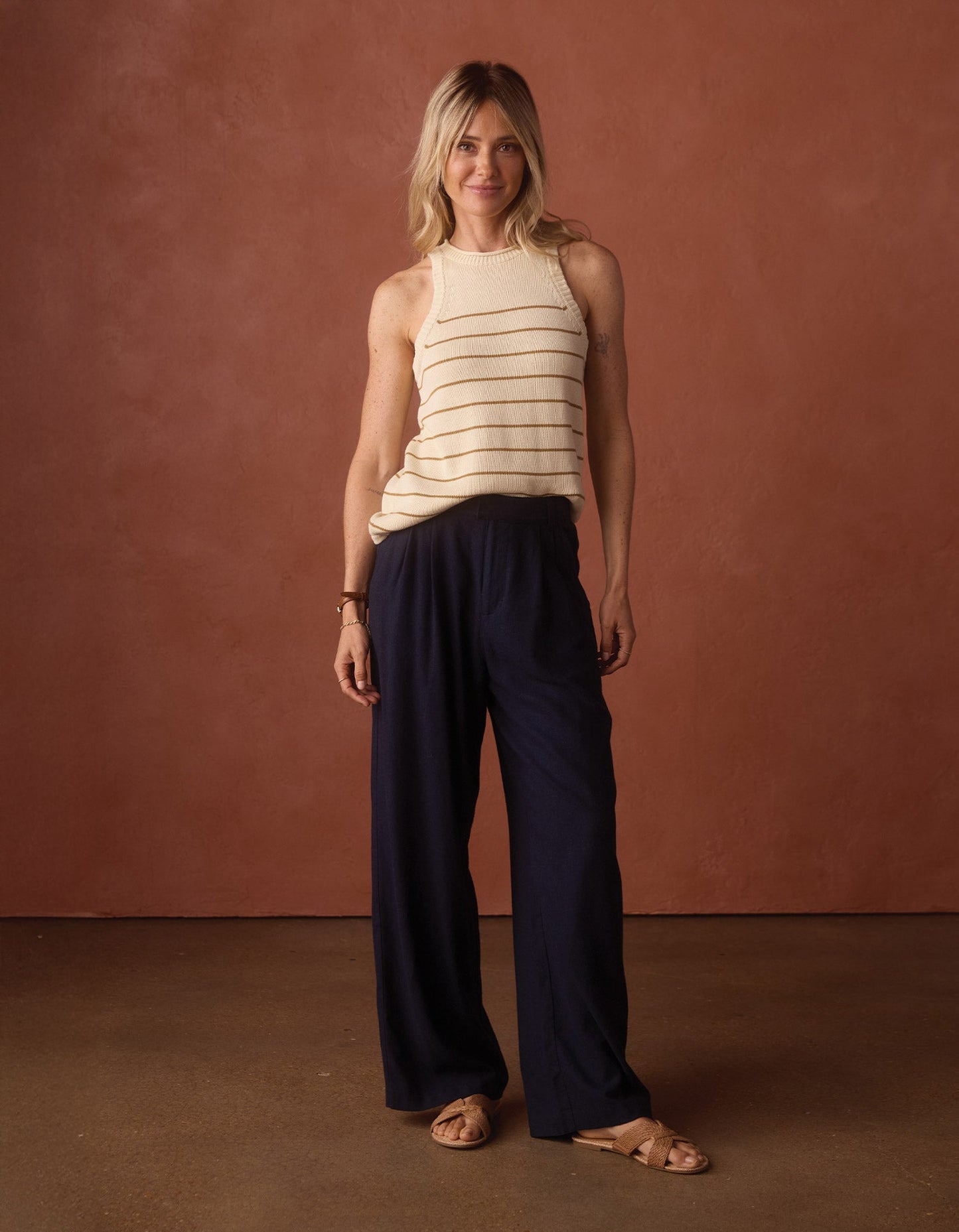 Wanderlust Hi-Neck Tank in Fennel Stripe