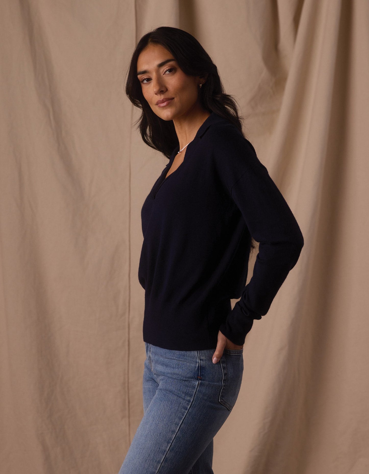 Ravello Long Sleeve Polo in Navy