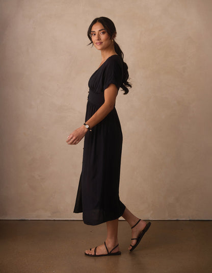 Aria Crepe Midi Dress in Black