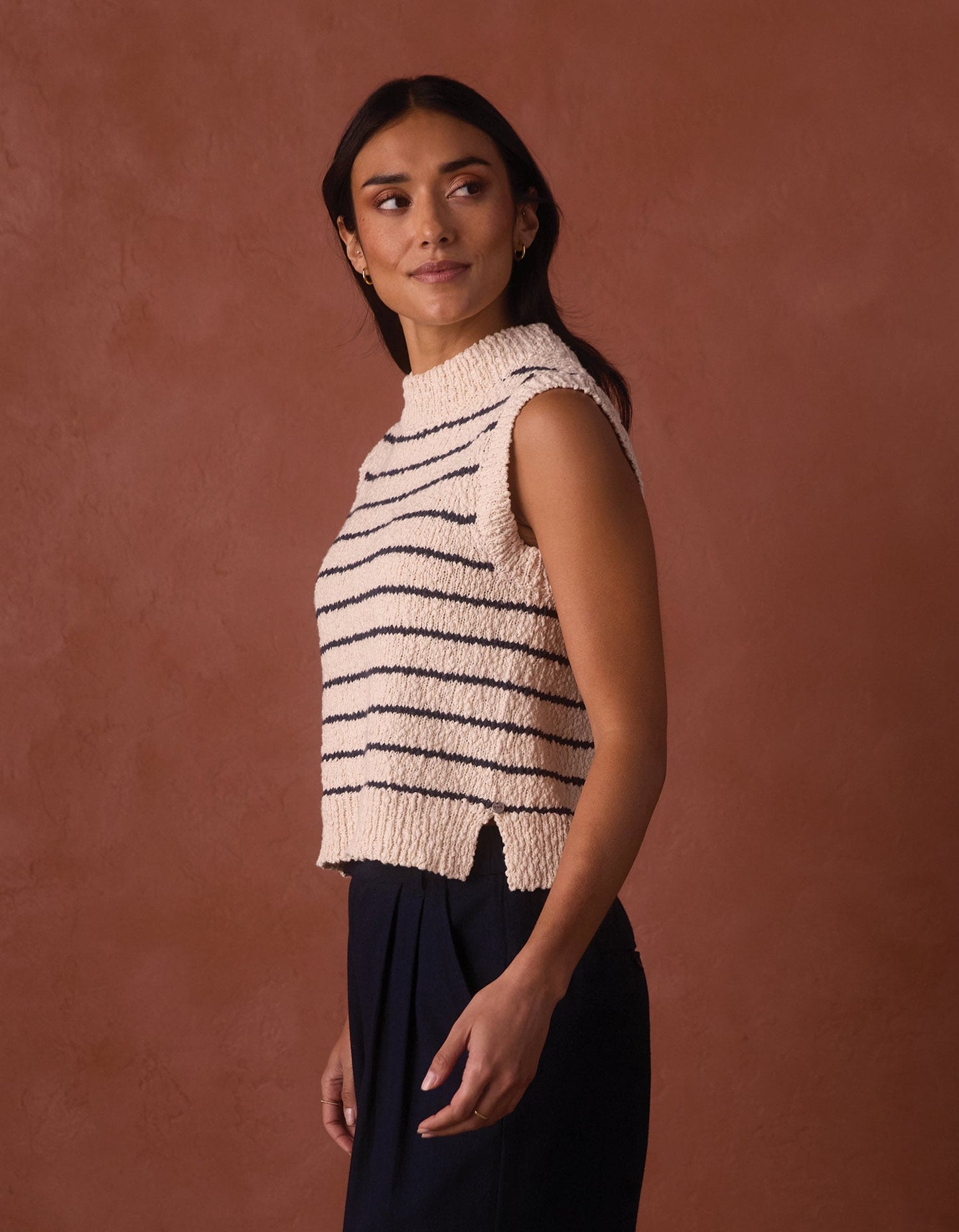 Louise Knit Tank in Cream/Navy Stripe