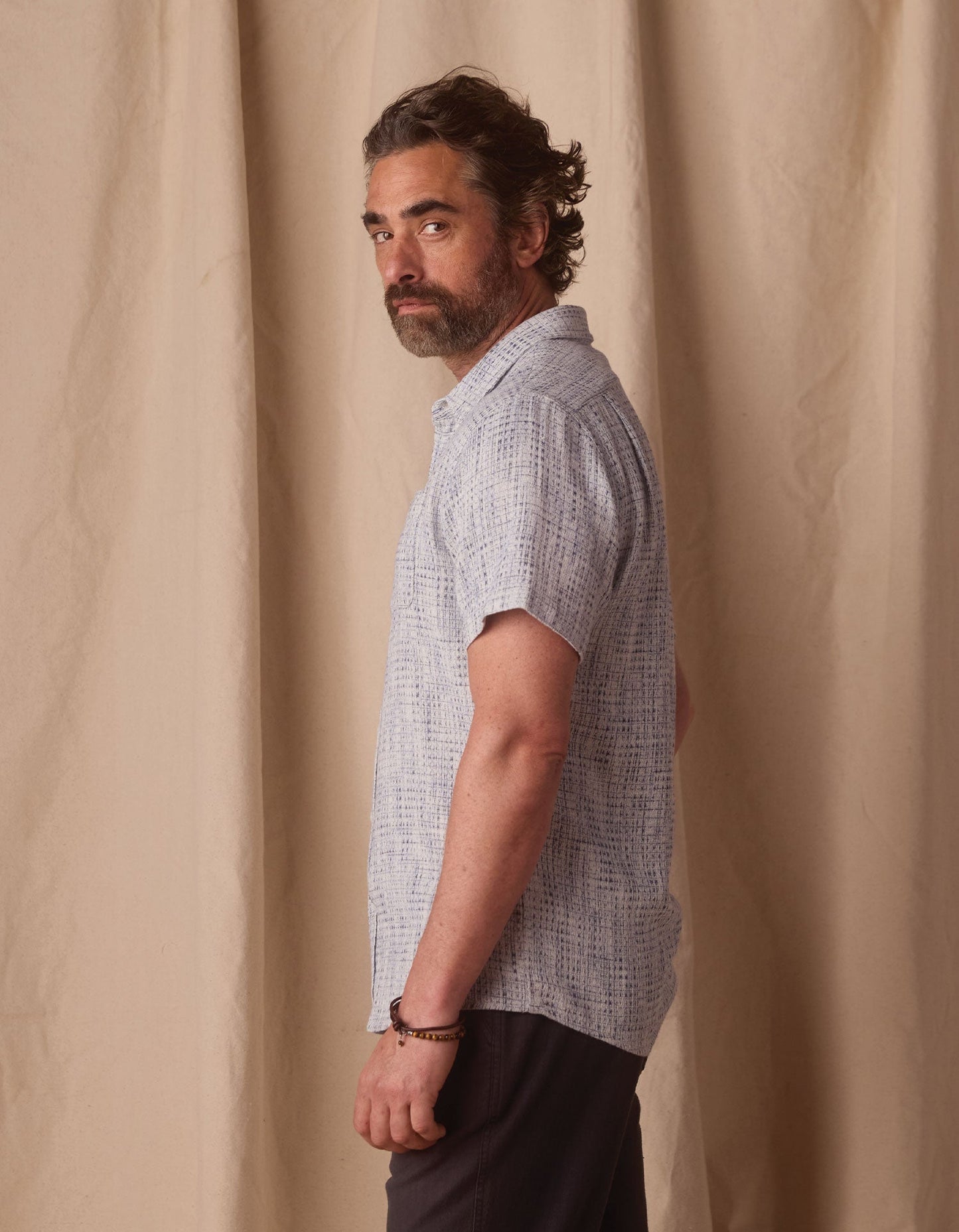 Freshwater Short Sleeve Button Up Shirt in Blue Multi